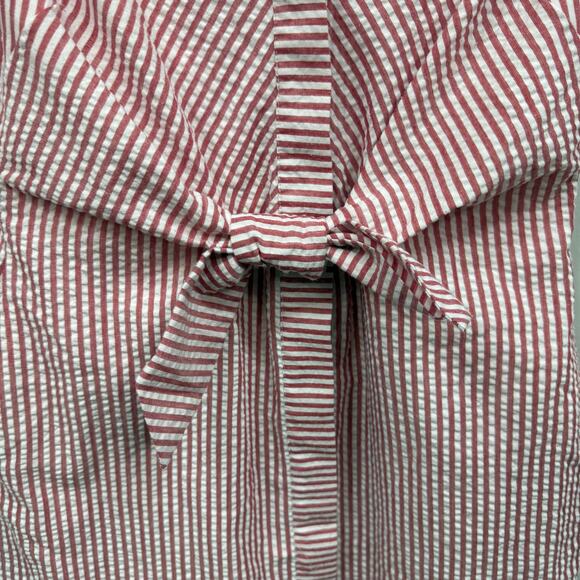 Vineyard Vines Red White Cotton Blend Searsucker V-Neck Collared Mini Dress 4 - Picture 4 of 6